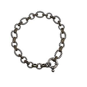 Textured Link Brass & Sterling Silver Bracelet Signed C&H 8.5"